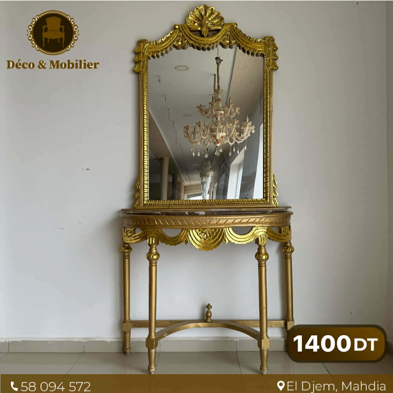 Console Louis XVI Dorée avec Miroir – Collection Prestige Royale - Deco et mobiler