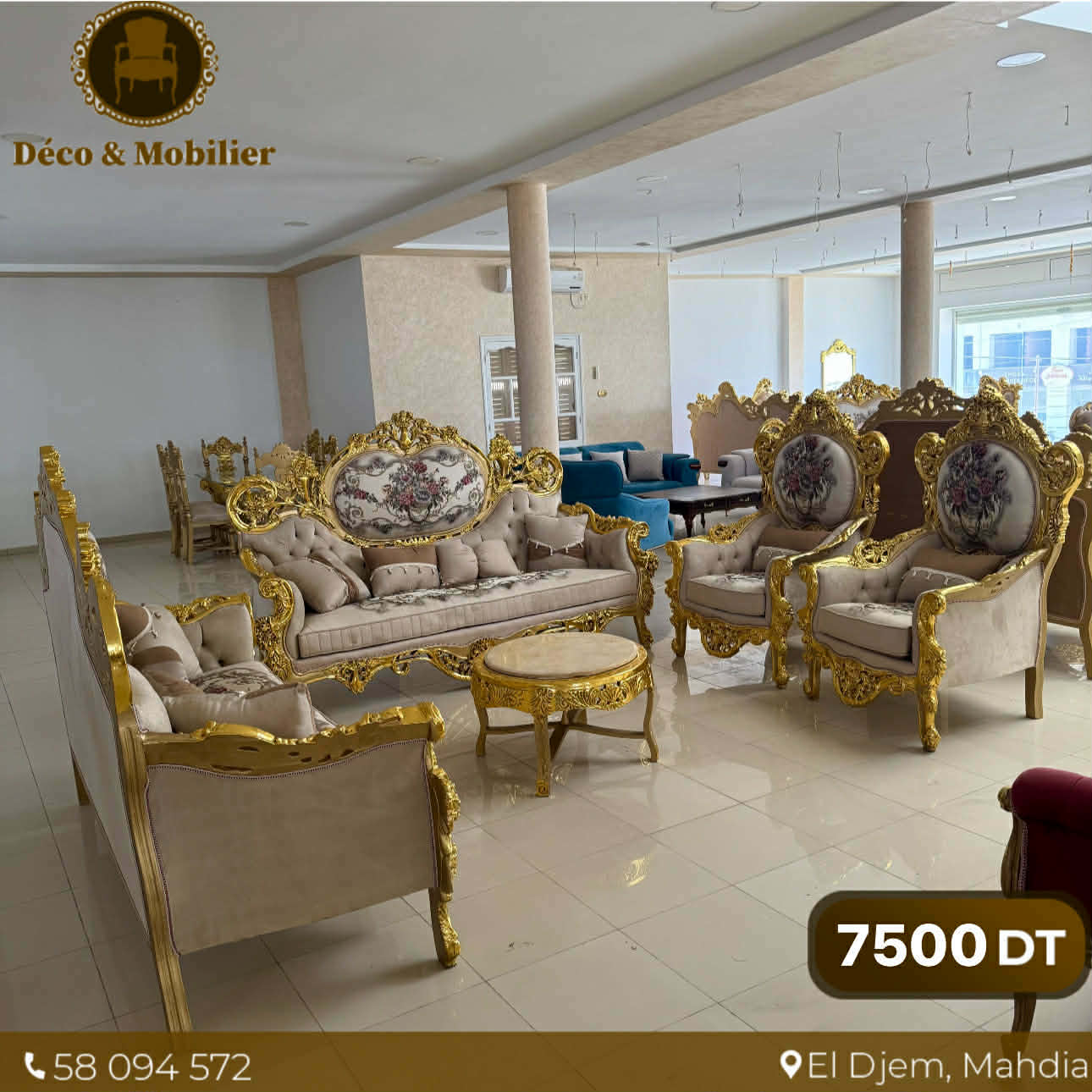 Salon Royal Doré Beige – Collection Prestige Élégante - Deco et mobiler