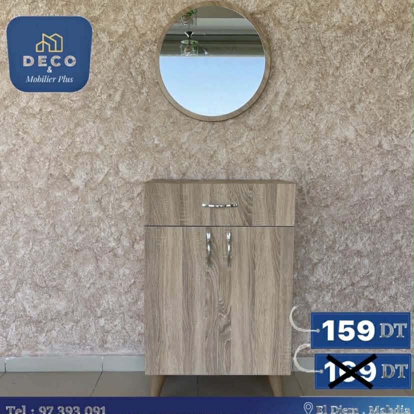 porte chaussures beige 3 beige avec miroir rond - Deco et mobiler