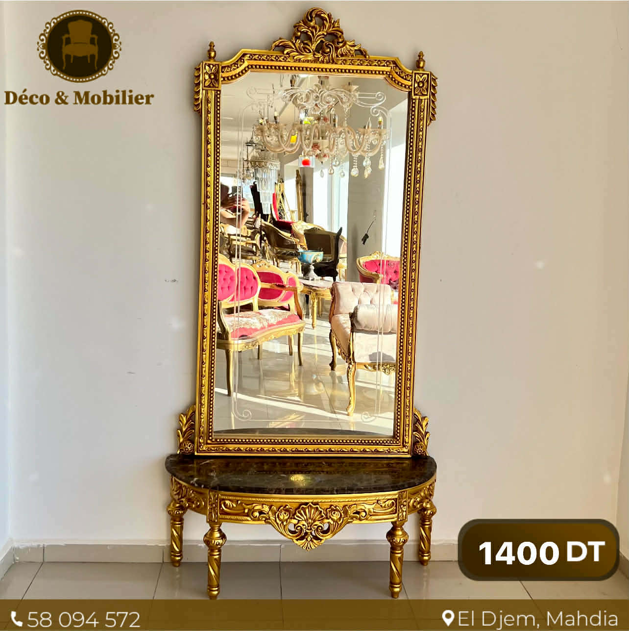Console Miroir Dorée – Style Baroque Luxe - Deco et mobiler