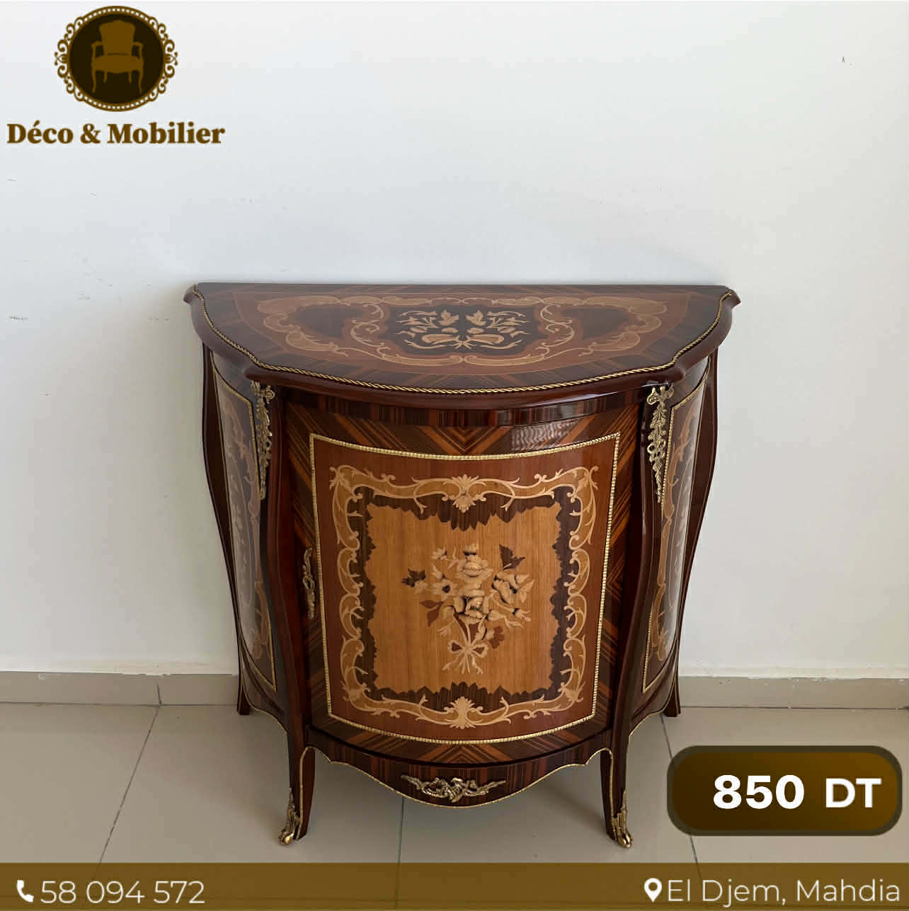 Console Demi-Lune Marquetée – Élégance Classique Raffinée - Deco et mobiler