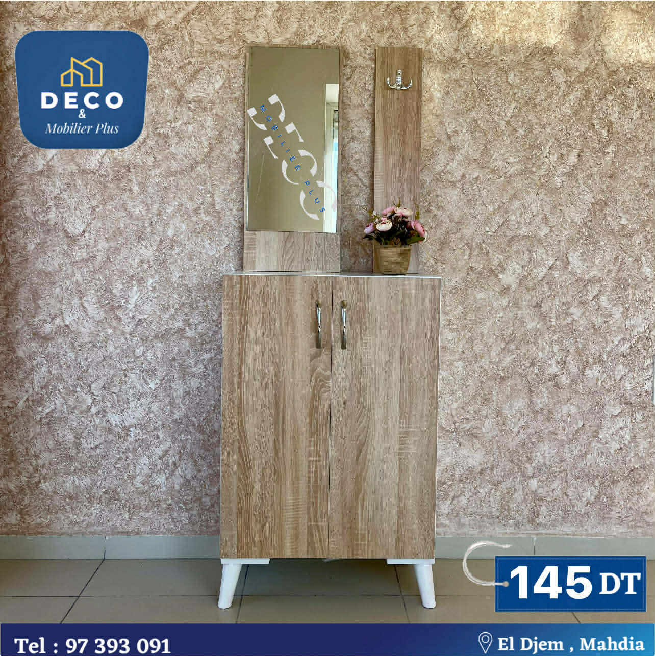 porte chaussures beige 2 beige avec miroir - Deco et mobiler