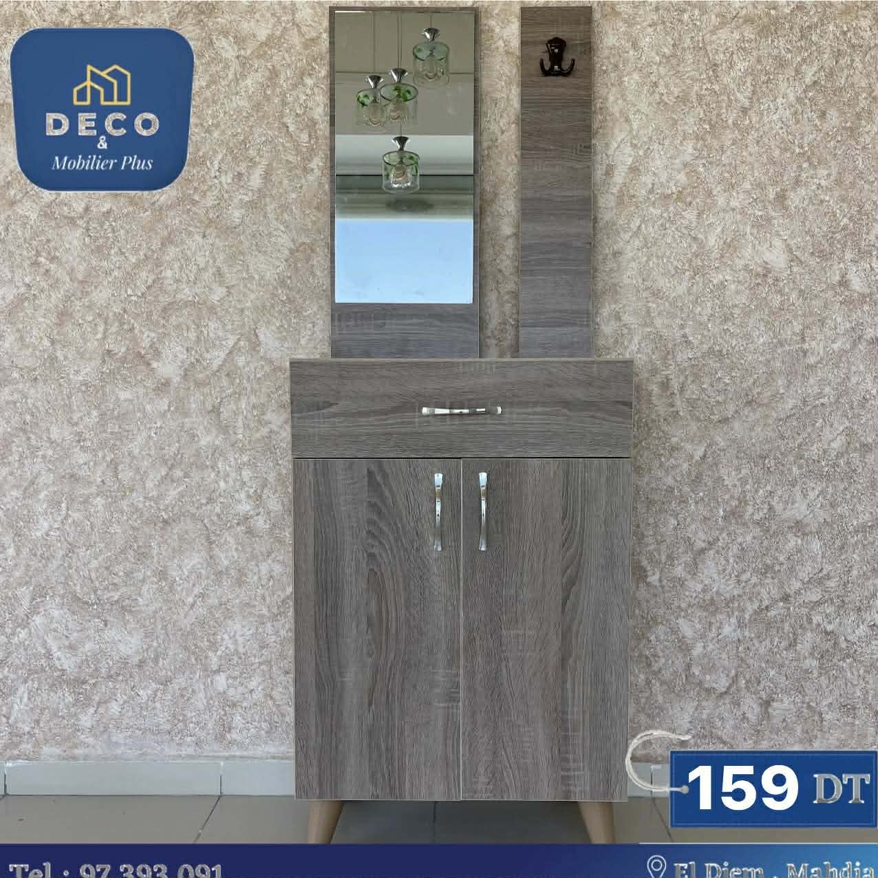 porte chaussures grège 3 grège avec miroir - Deco et mobiler