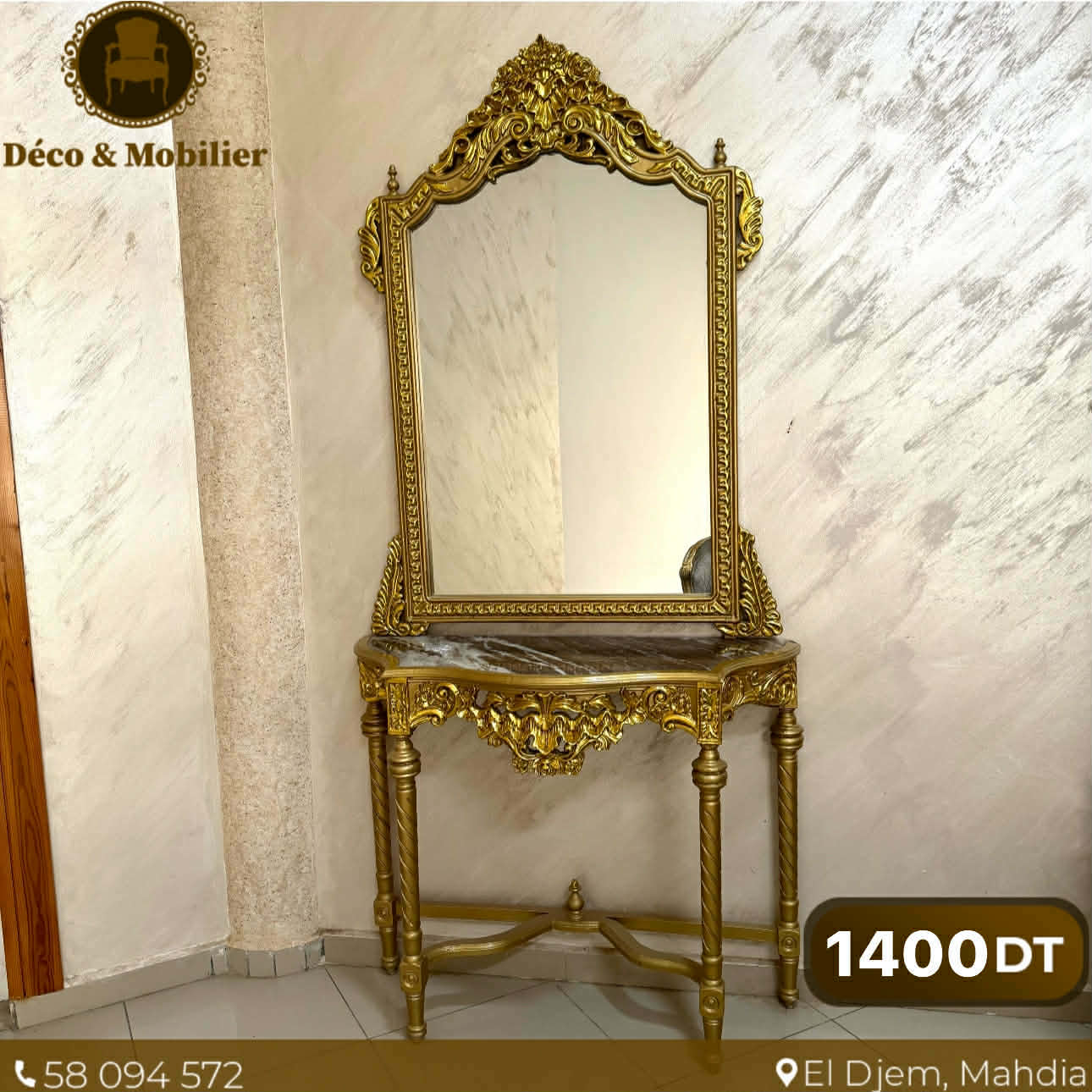 Console Baroque Dorée avec Miroir – Collection Prestige Royale - Deco et mobiler