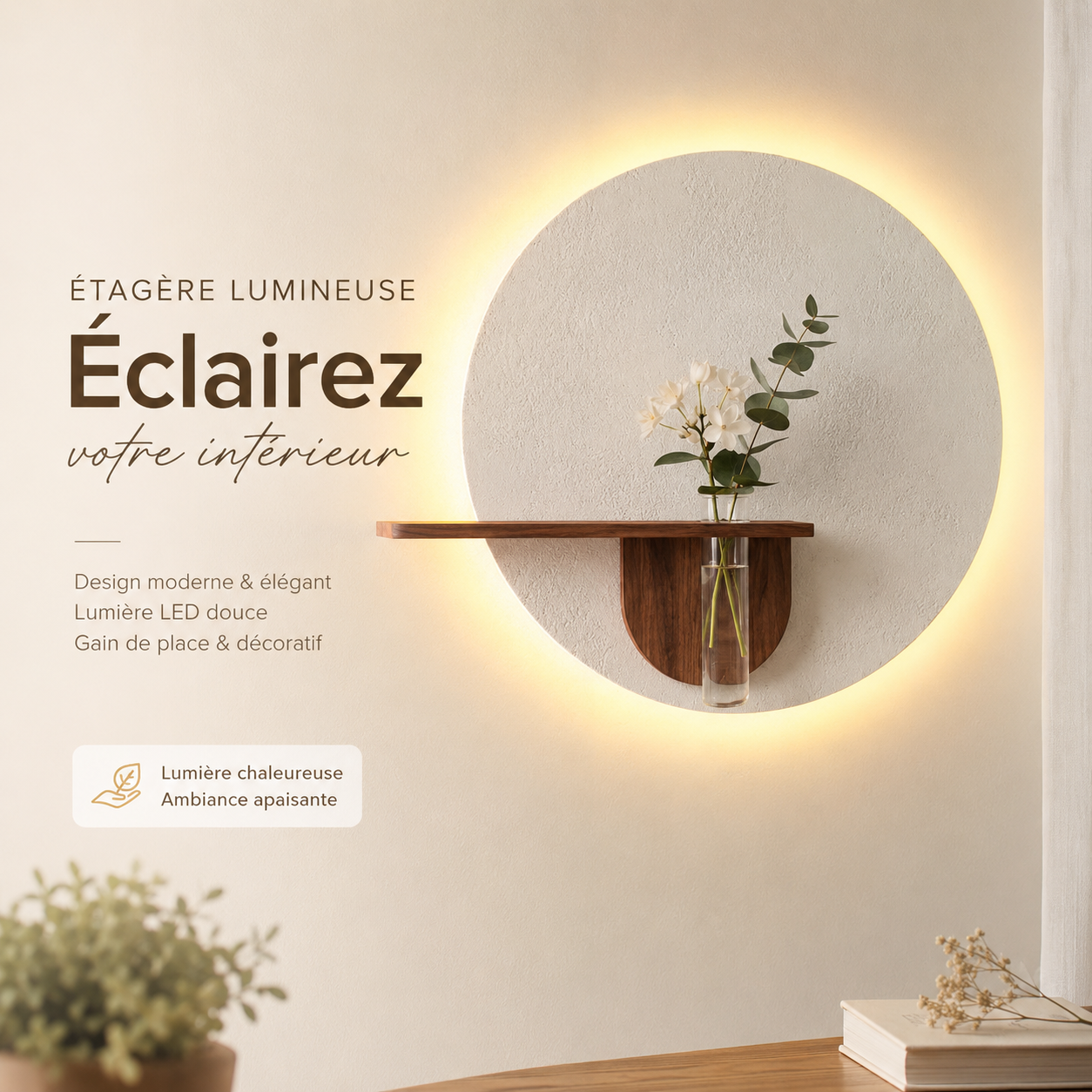 Étagère Lumineuse Ronde – LED Douce & Design Moderne 15-2