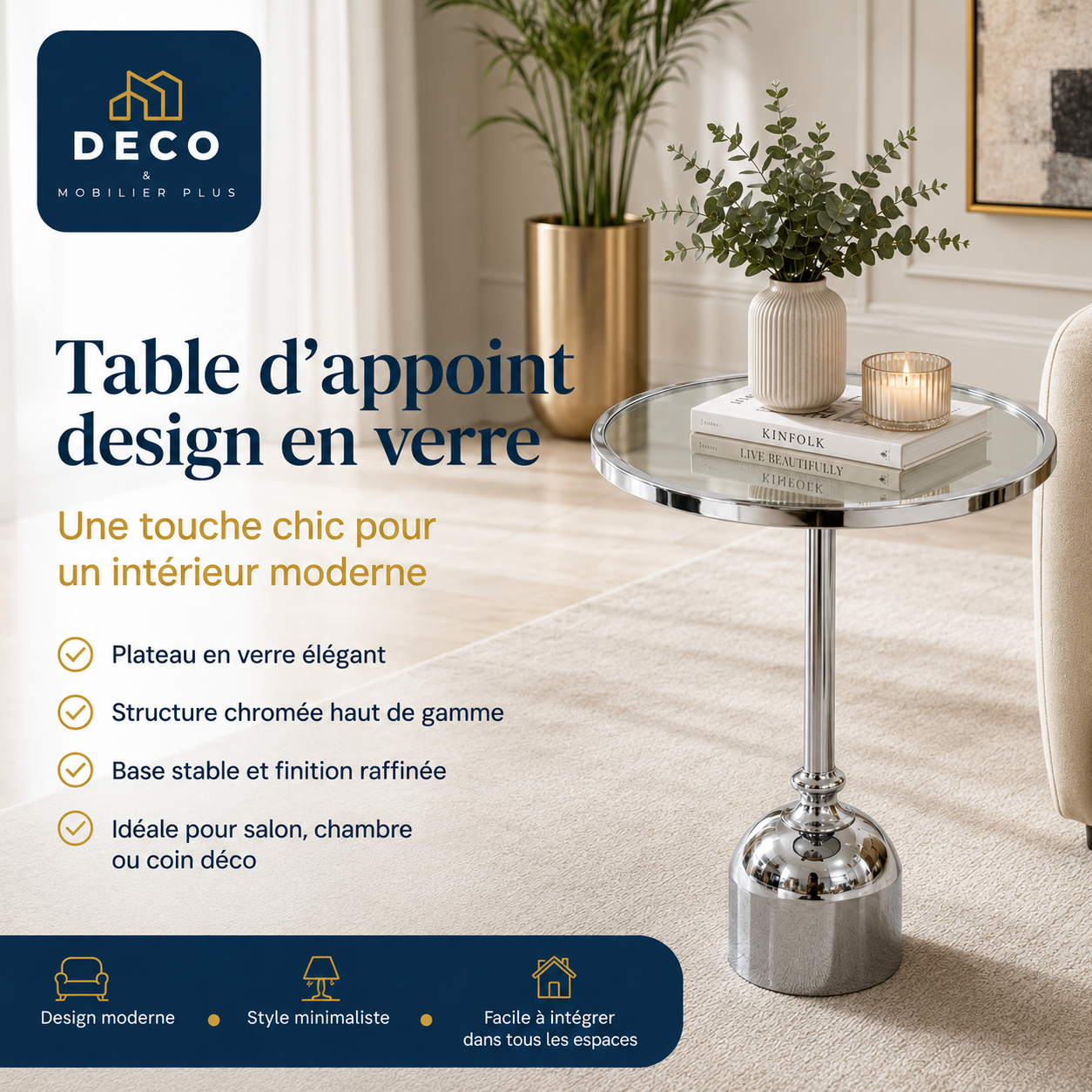 Table d'appoint design en verre – Dorée & Chromée 6-8-9