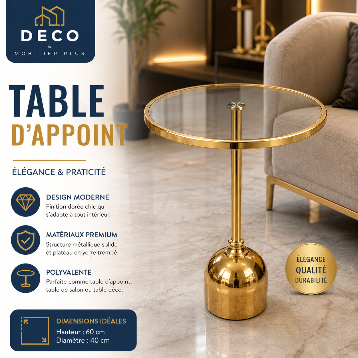 Table d'appoint design en verre – Dorée & Chromée 6-8-9