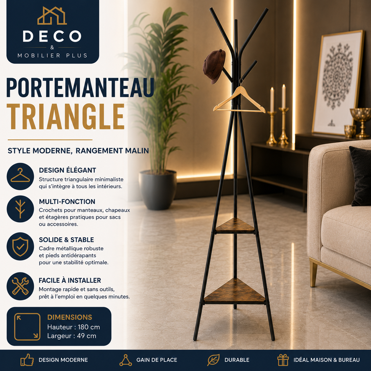 Portemanteau Triangle – Style Moderne & Rangement Malin 12-6
