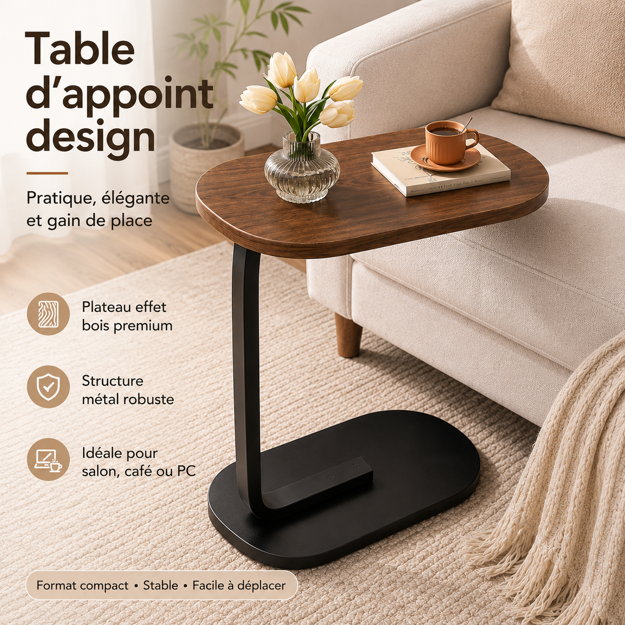 Table d'appoint multifonction – Plateau Bois & Structure Métal 12-7