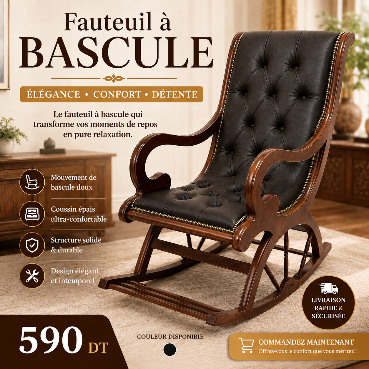 Fauteuil à Bascule Premium Vintage