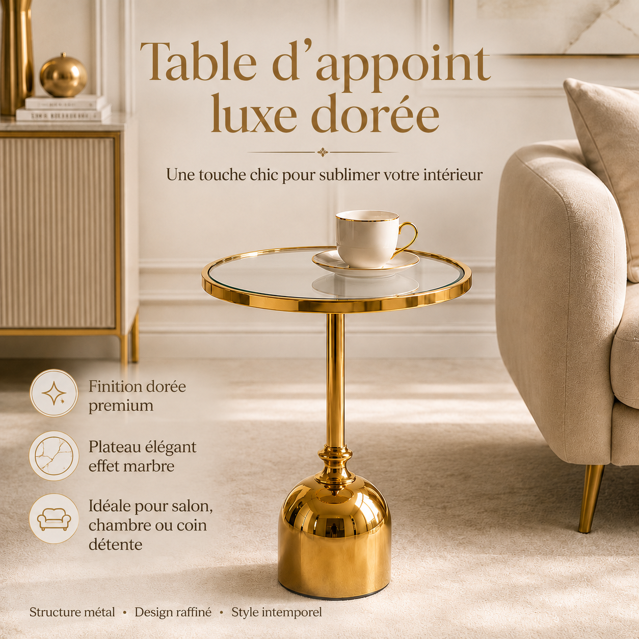 Table d'appoint design en verre – Dorée & Chromée 6-8-9