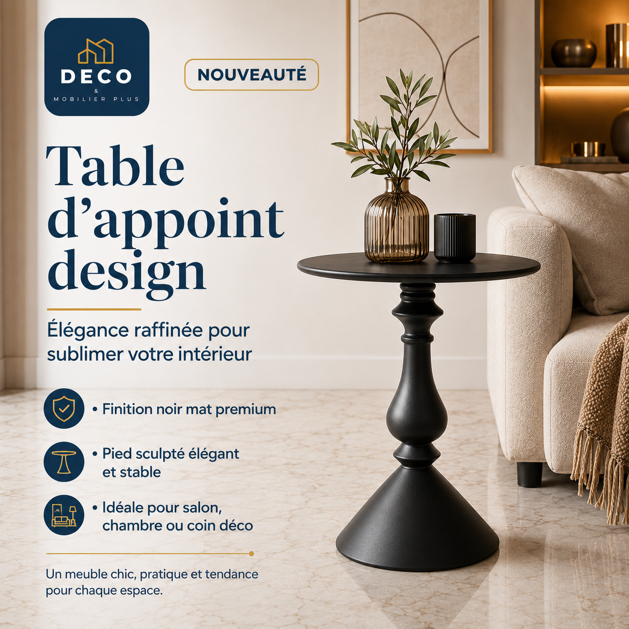 Table d'appoint design – Pied Sculpté Noir Mat 6-2
