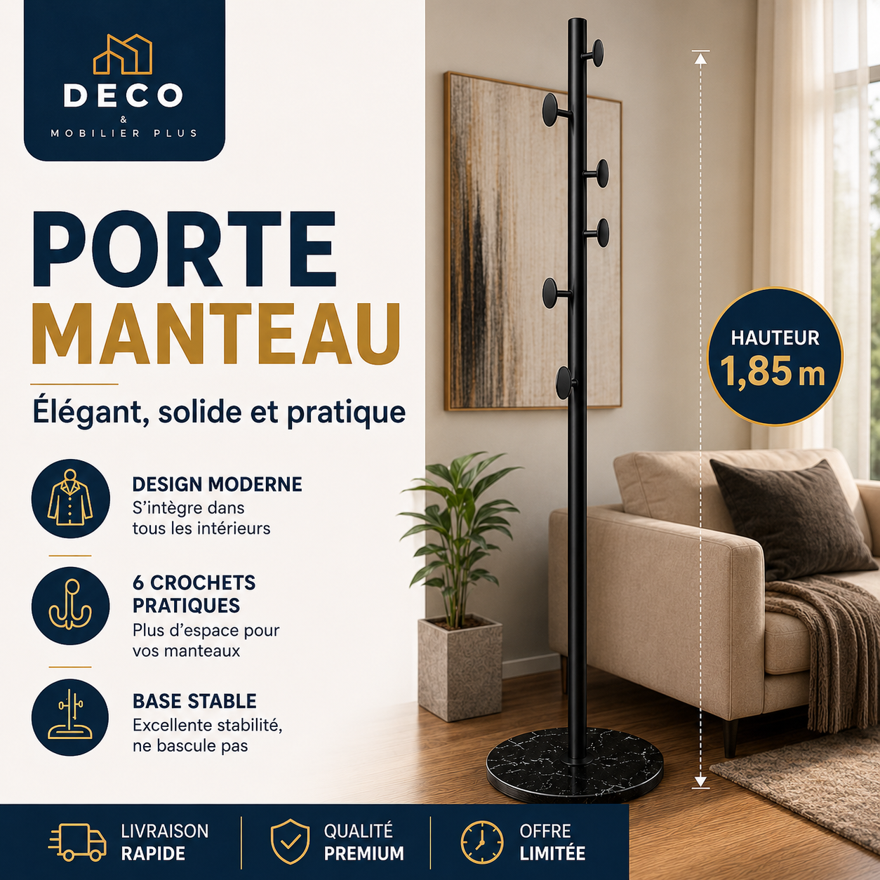 Porte-Manteau sur Pied Métal – 1,85 m 6-10-11