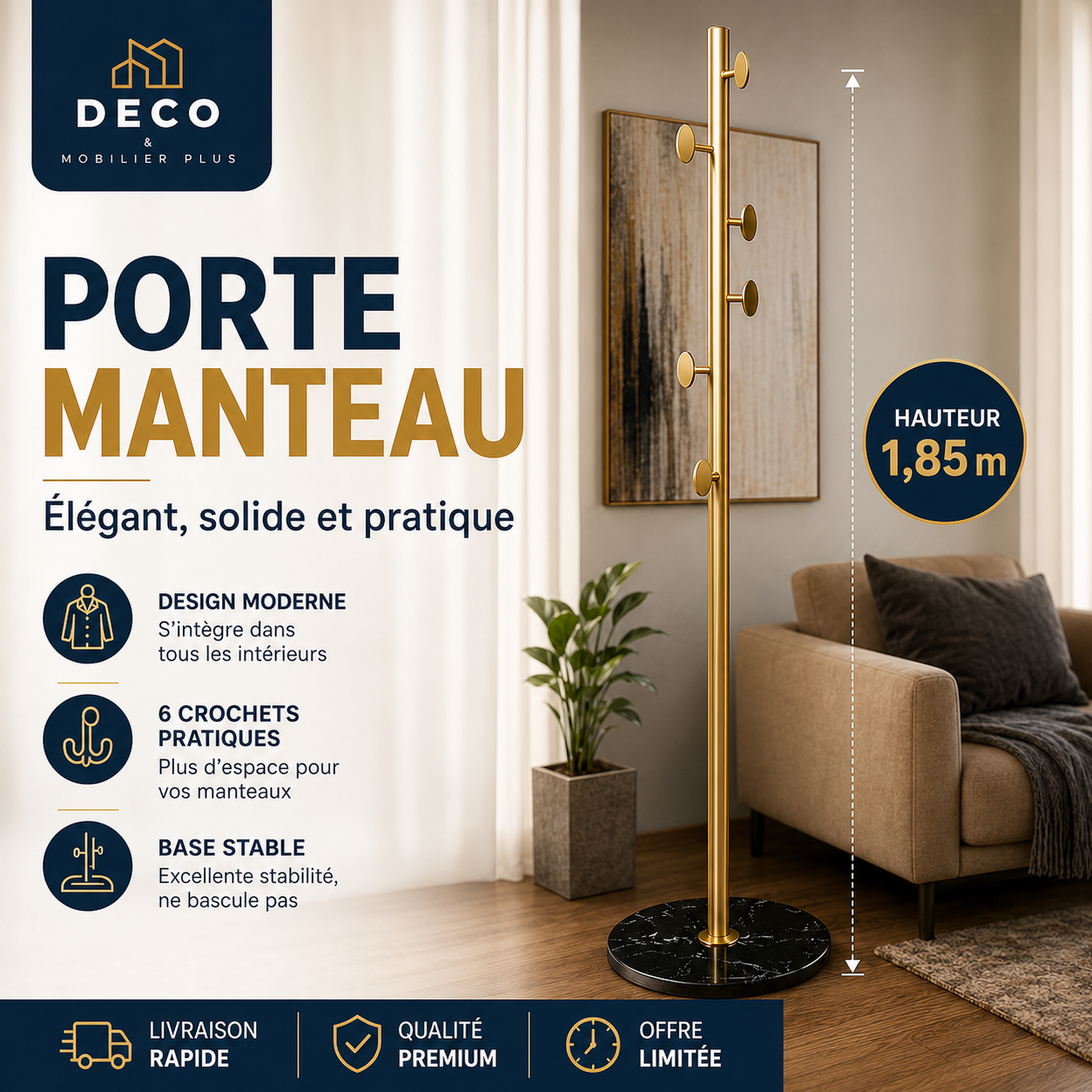 Porte-Manteau sur Pied Métal – 1,85 m 6-10-11