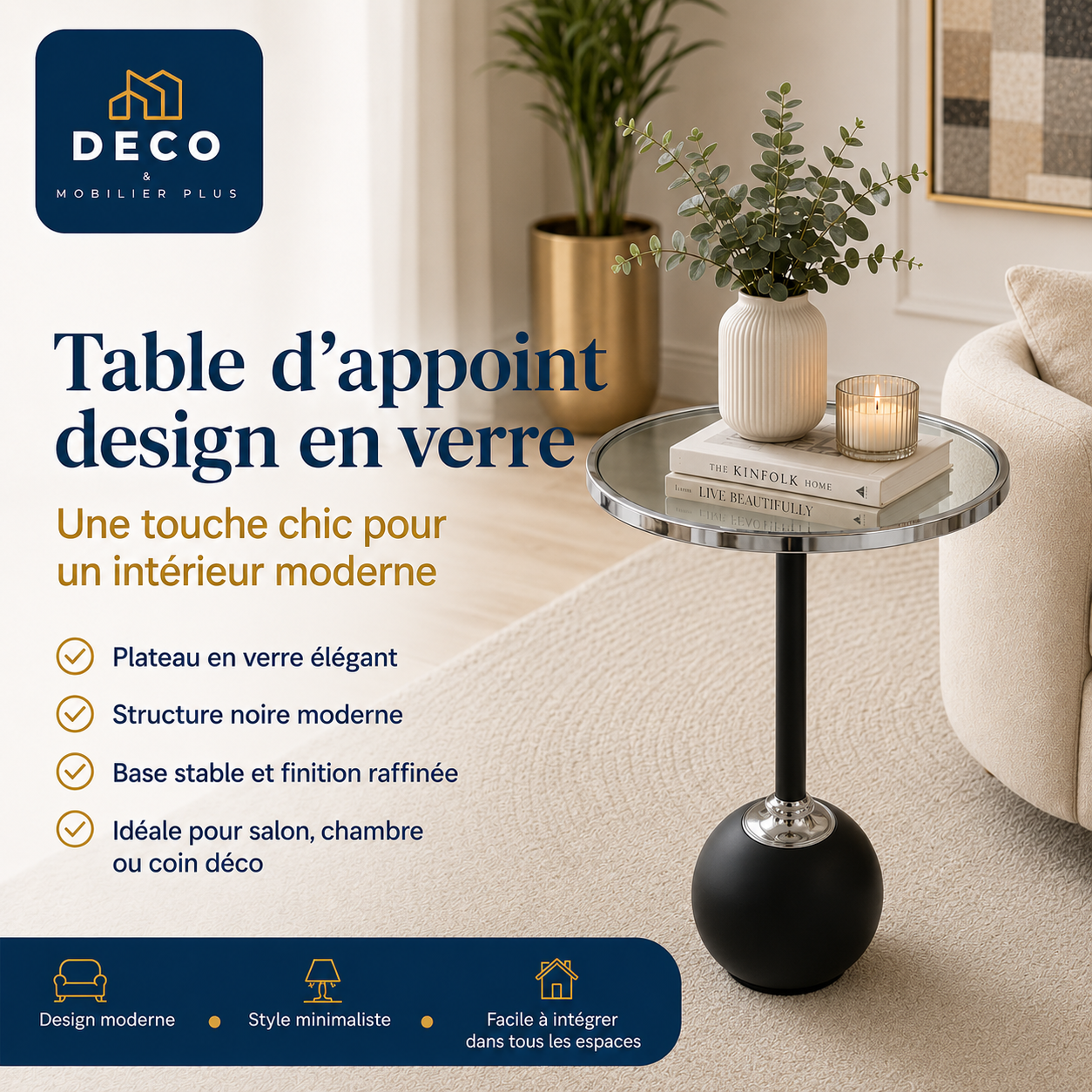 Table d'appoint design en verre - vue 2