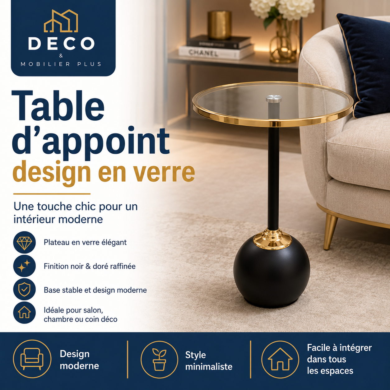 Table d'appoint design en verre - vue 1