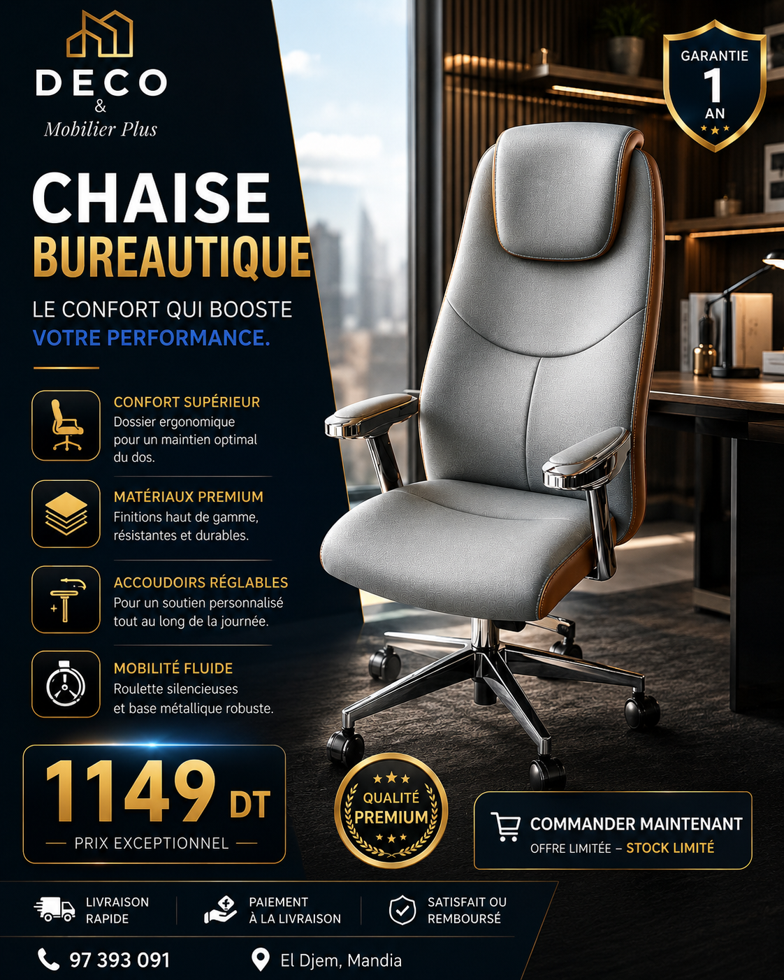 Chaise Bureautique Premium Ergonomique – Confort & Performance