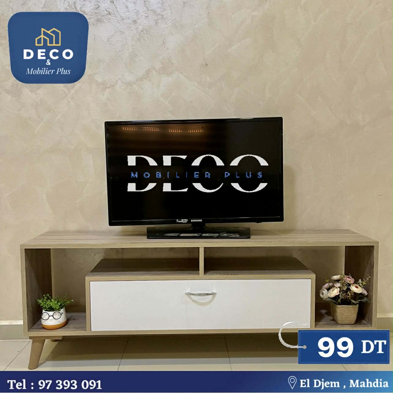table tv beige 1 blanc 1m40 - Deco et mobiler