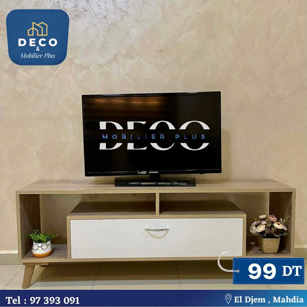 table tv beige 1 blanc 1m40 - Deco et mobiler