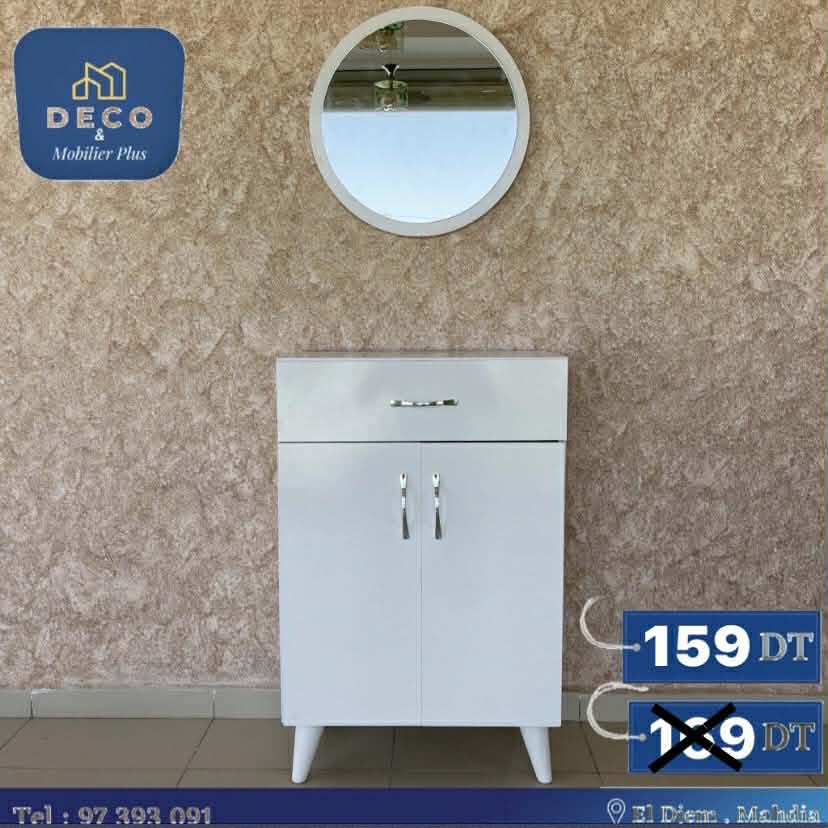 porte chaussures blanc 3 blanc avec miroir rond - Deco et mobiler