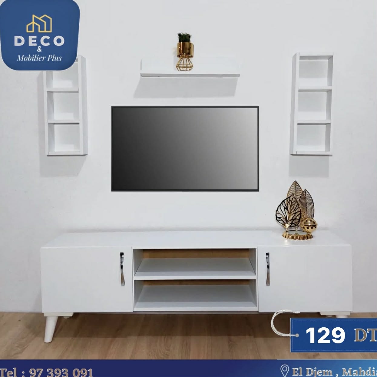 table tv blanc 2 blanc avec niche 1m40 - Deco et mobiler