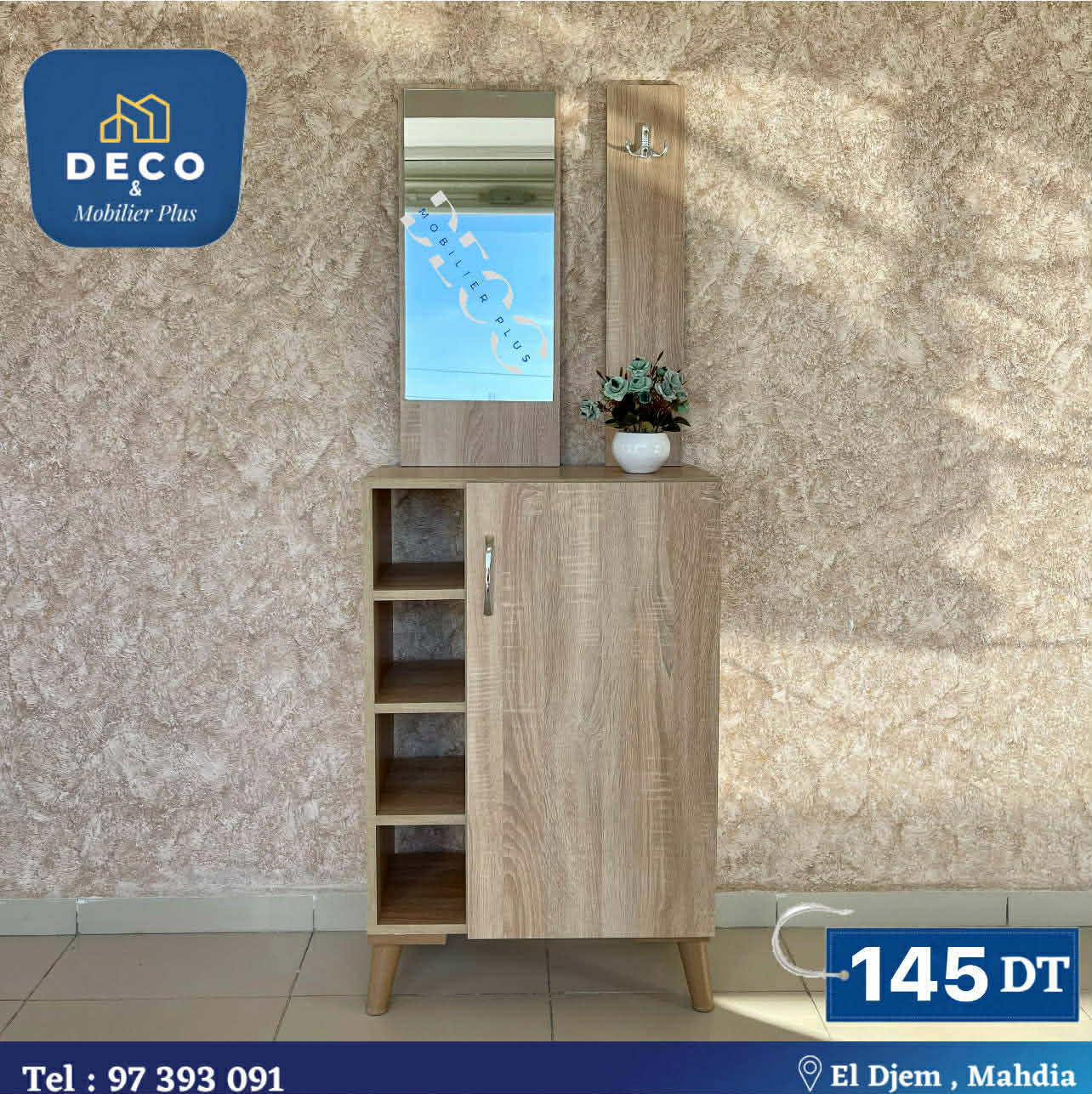 porte chaussures beige 1 beige avec miroir - Deco et mobiler